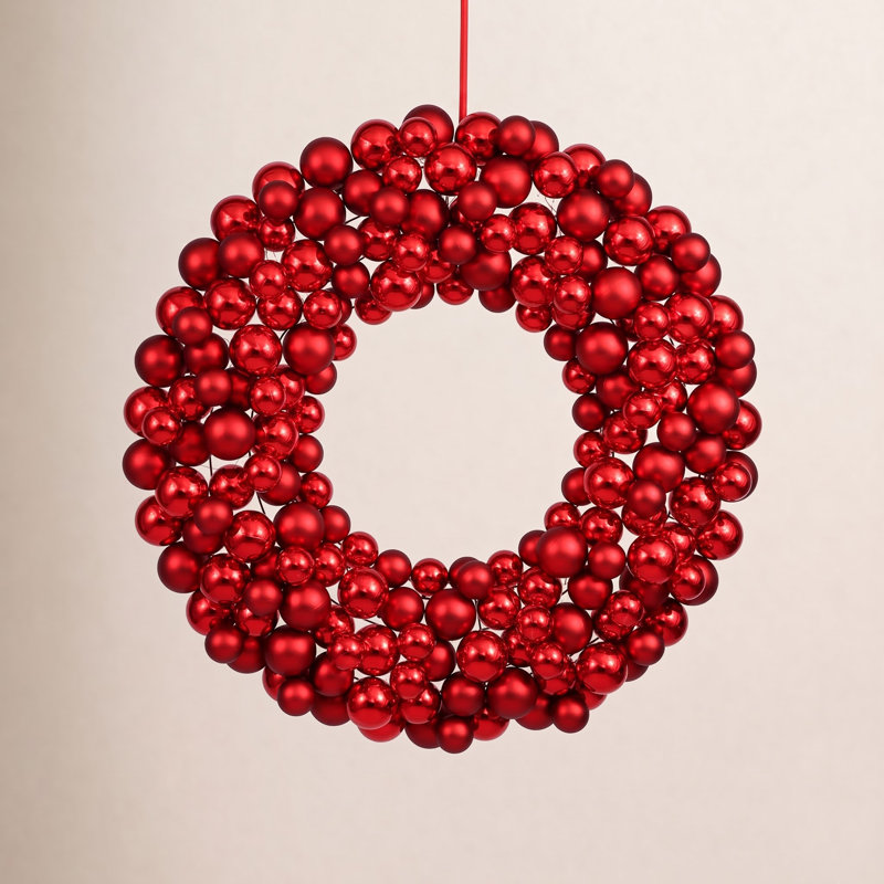 Couronne de boules brillantes et mates, Rouge, 36"
