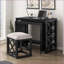 Ensemble de bureau 3 pièces: grand bureau fixe, petit bureau roulant, tabouret rembourré avec ports USB, finition noire | Mobilier de bureau personnel-1437479300