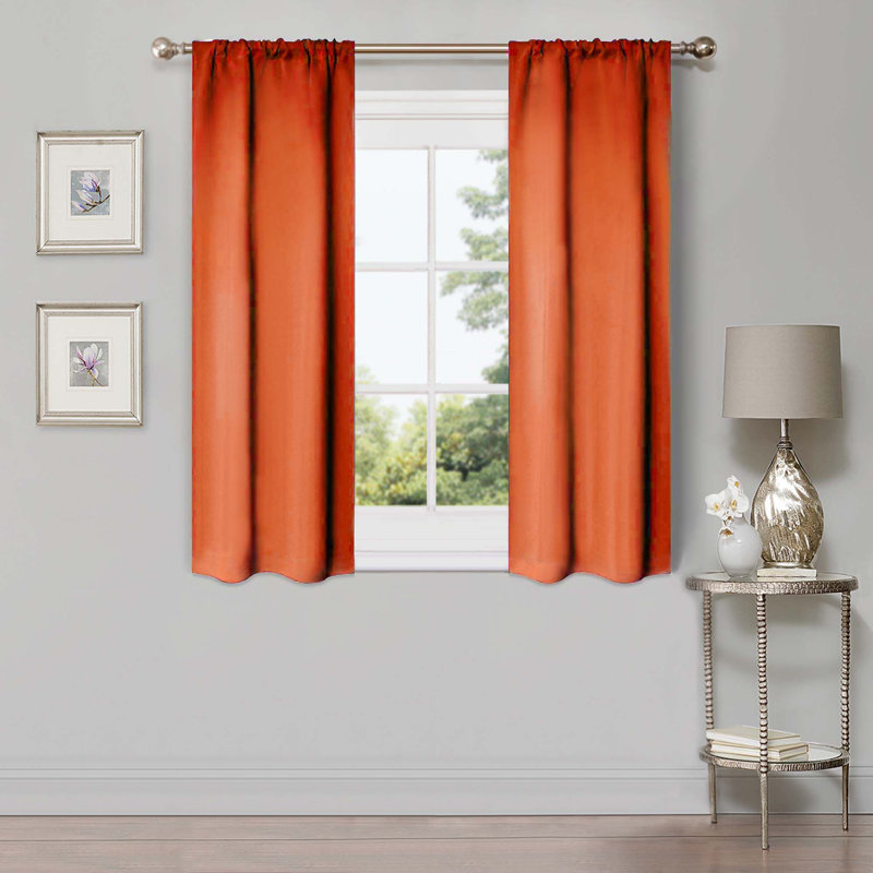  Trixie Millendon Solid Modern Polyester Room Darkening Curtain Pair, 26" W x 63" L, Orange
