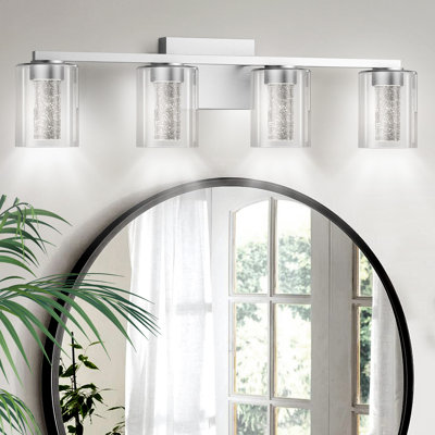 Led Modern Bathroom Light Fixtures Over Mirror,  Brushed Nickel Vanity Lights With 5 Color Modes, Dimmable Bathroom Vanity Light With Crystal Bubble Glass