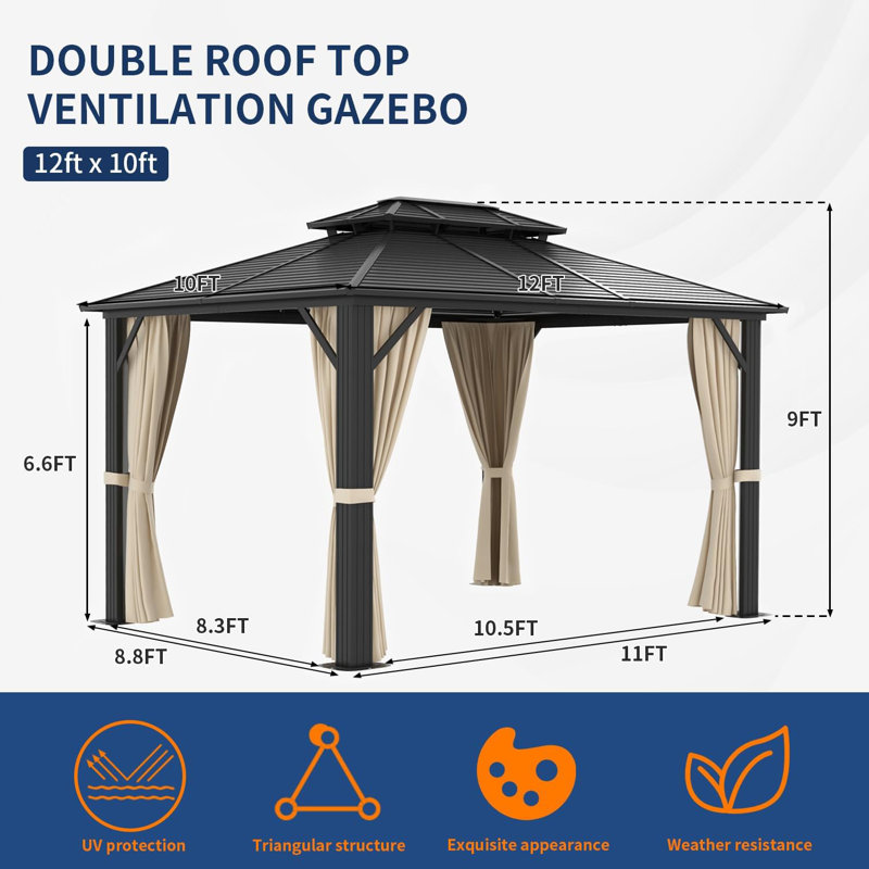 Abri de jardin pour patio en métal en aluminium mesurant l 16 pi x P 12 pi
