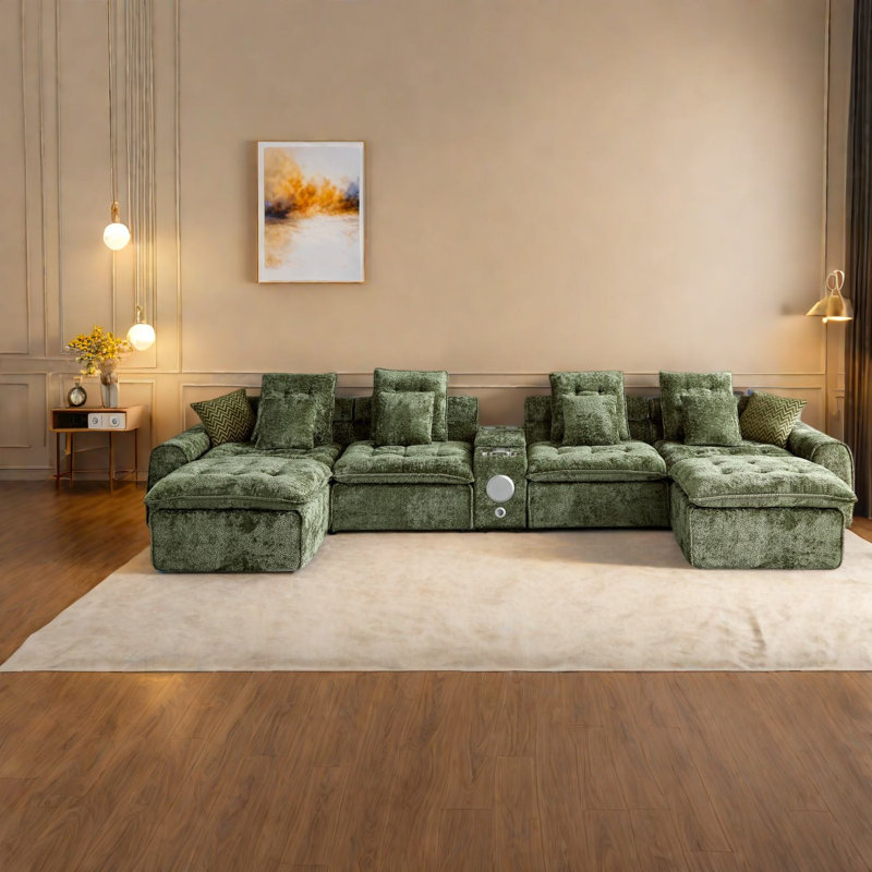 Large Oversized Sectionals, Black Boucle 178.6 Inch Modern Sofa for Home, Green