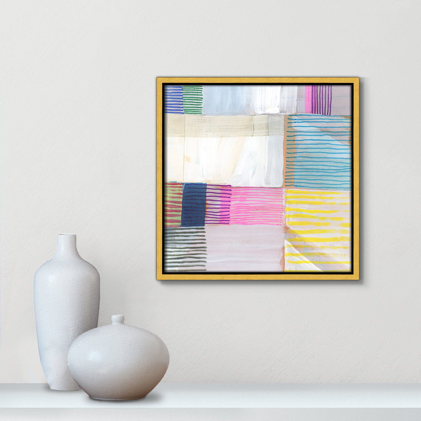 Clarendon "Bright Net III" Painting by Cartissi, Gold Framed, 13.5" H x 13.5" W x 2" D