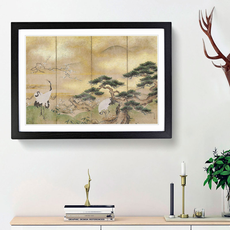 Cranes Beside a Lake by Hashimoto Gaho - Framed Print, 36cm H x 48cm W x 2cm D, Black Framed