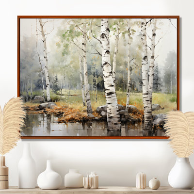 «Green Birch Wood Beauty I - Tree Birch», reproduction sur toile encadrée