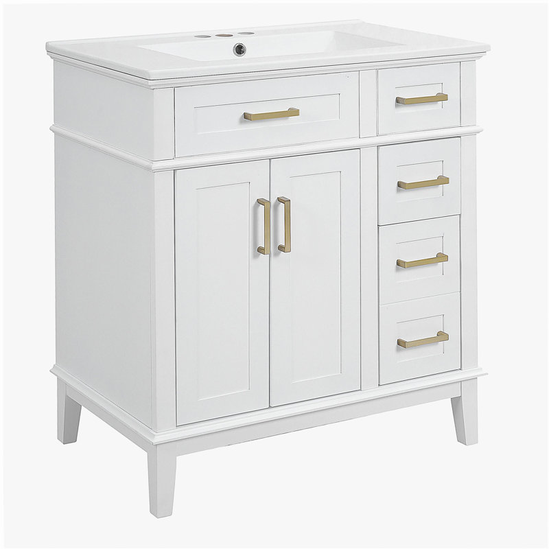 Meuble-lavabo de 30 po avec lavabo en céramique, armoire de rangement moderne avec portes à fermeture douce, tiroir profond et tiroir standard, meuble-lavabo élégant pour les petites salles de bain
