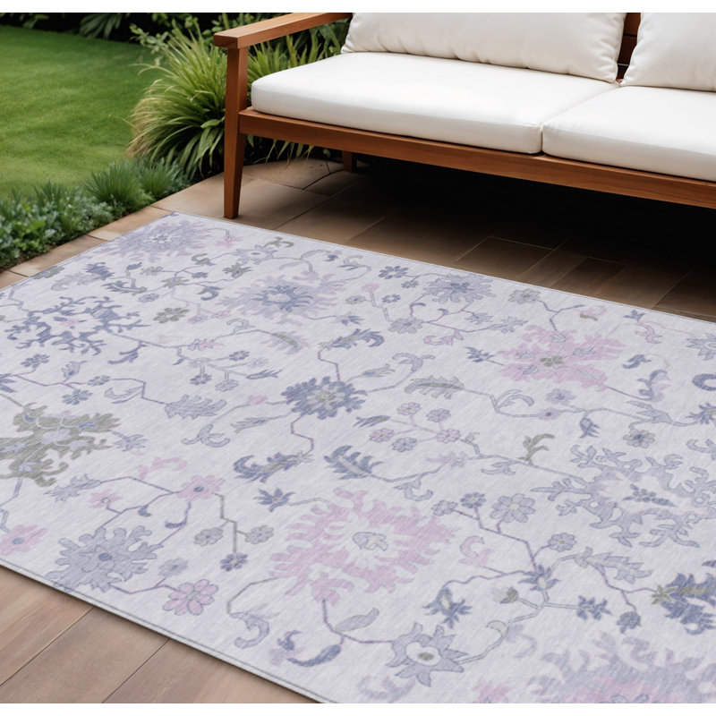 Tapis lavable floral mauve et gris 9 pi x 12 pi lavande