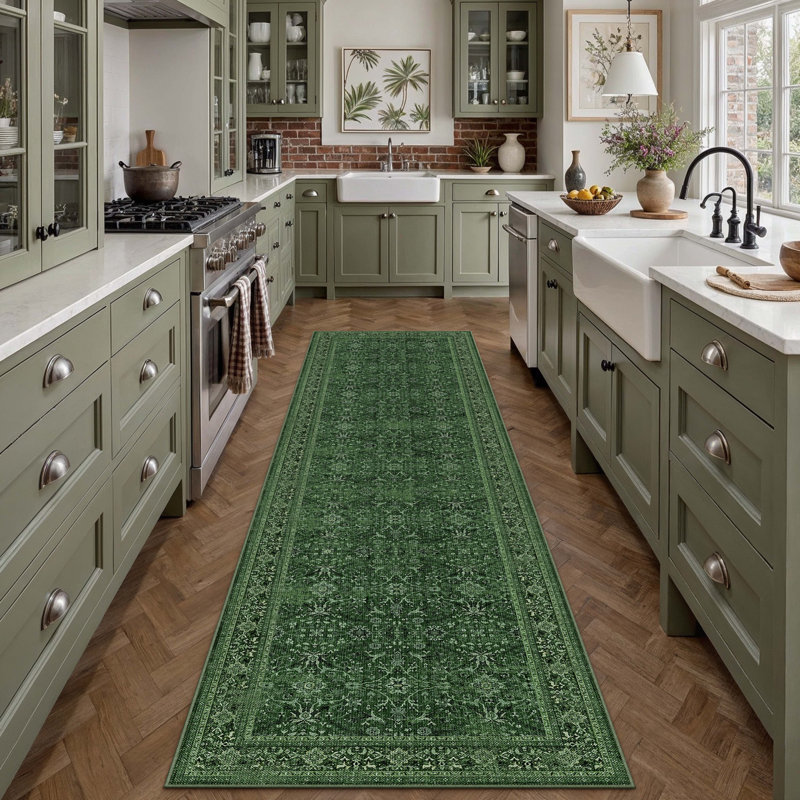 Isla Vintage Oriental Machine Washable Area Rugs With Non-Slip Backing, Runner 2' x 8'