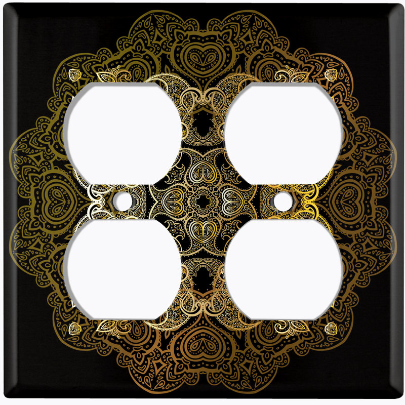Yellow Circle Mandala Black Patterned 2 - Gang Duplex Outlet Standard Wall Plate