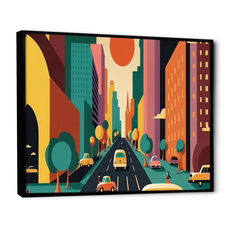 «Futuristic Cityscape with Cars II», reproduction sur toile, L 40 po x H 30 po, Toile avec cadre flottant noir