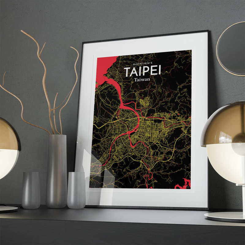 Taipei City Map in Contrast 1 Piece Wall Art, 27.6cm H x 19.7cm W x 0.05cm D