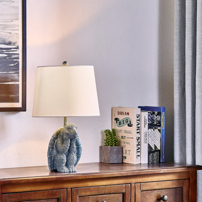 19.5" Blue Textured Resin Turtle Table Lamp