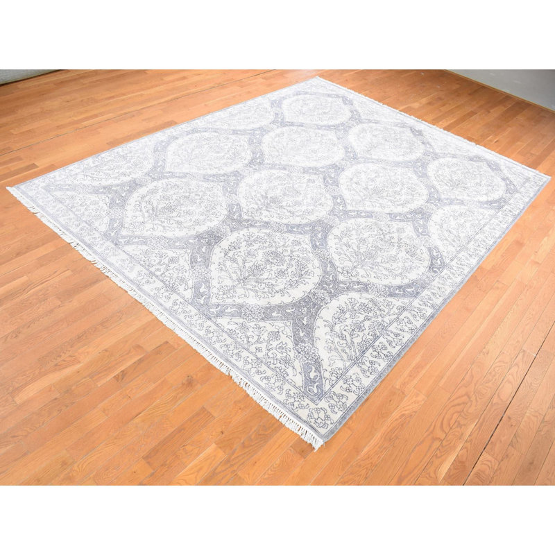 Tapis ivoire en coton pur noué à la main 9 pi x 12 pi E02E2674C6DC465C9E2B13F77C2CD834