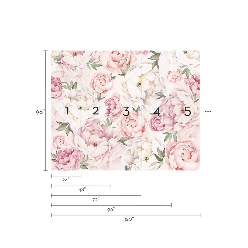 Carreau de papier peint auto-adhésif, L 96 po x l 120 po, Rose mixte