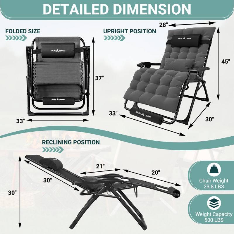 Dark Gray Oversized Zero Gravity Reclining Lounger with Cushions
