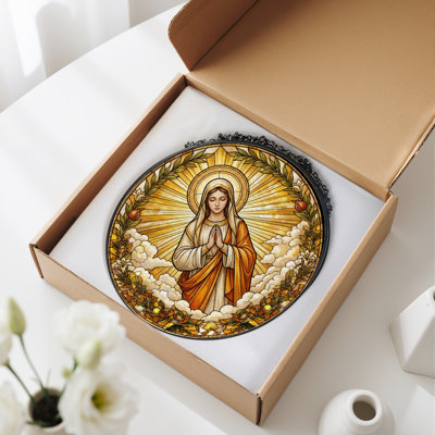 Virgin Mary Stained Glass Window Panel，12"H