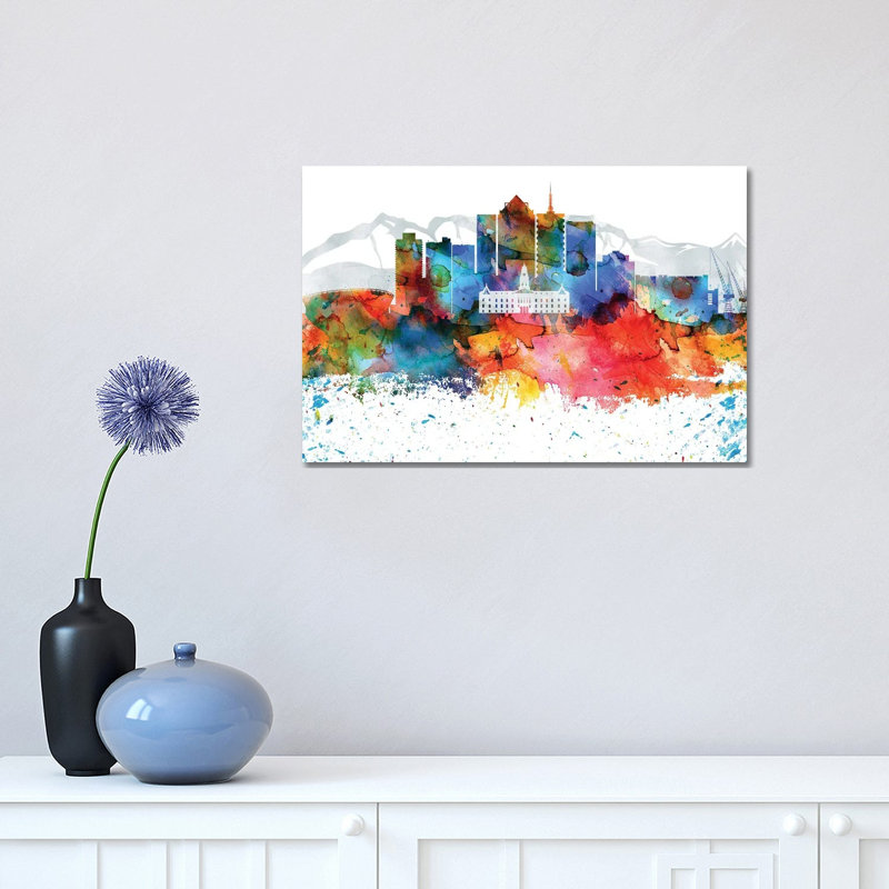 Cape Town Colourful Watercolour Skyline by WallDecorAddict - Wrapped Canvas Painting, 30.48 cm H x 45.72 cm W
