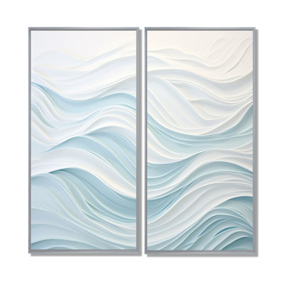 Blue And White Simplicity Wave - Abstract Marble Oversized Art Prints On Canvas