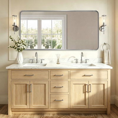 Contemporary Rectangle Bathroom Vanity Mirror | Stainless Steel Thick Frame