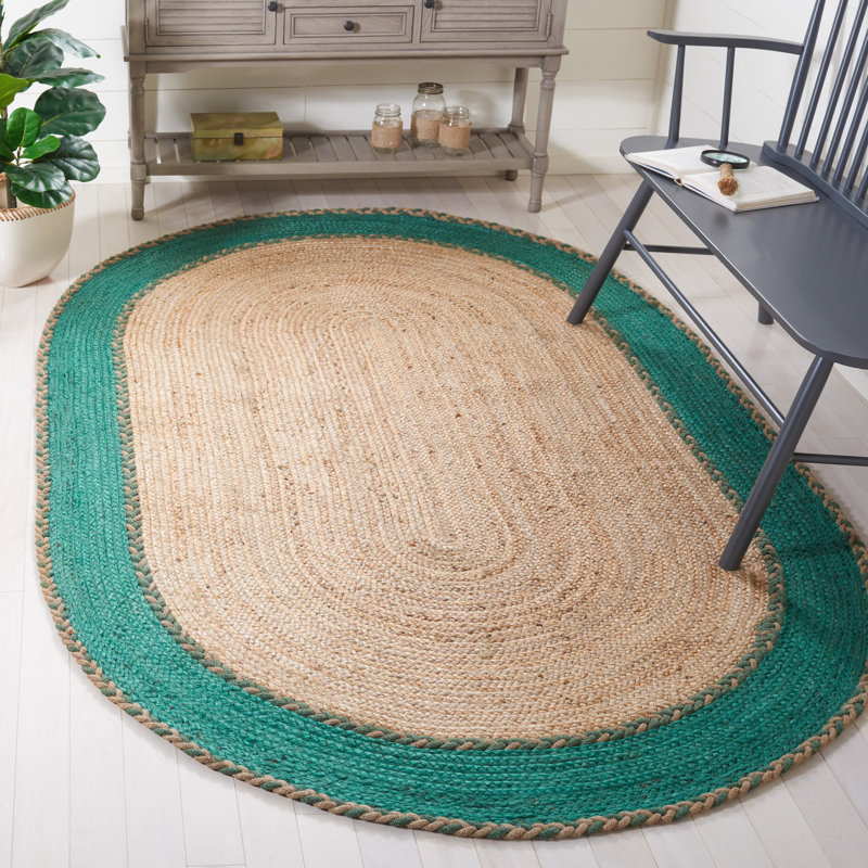 Trexler Natural Fiber Hand Loomed Jute/Cotton Rug in Brown/Green, Oval 7' x 9'