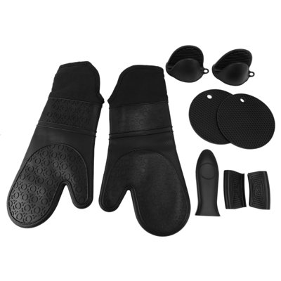 Ensemble de gants de cuisine extra longs en silicone et de supports à casseroles, gants de cuisine résistants à la chaleur avec doublure matelassée, mini gants de four