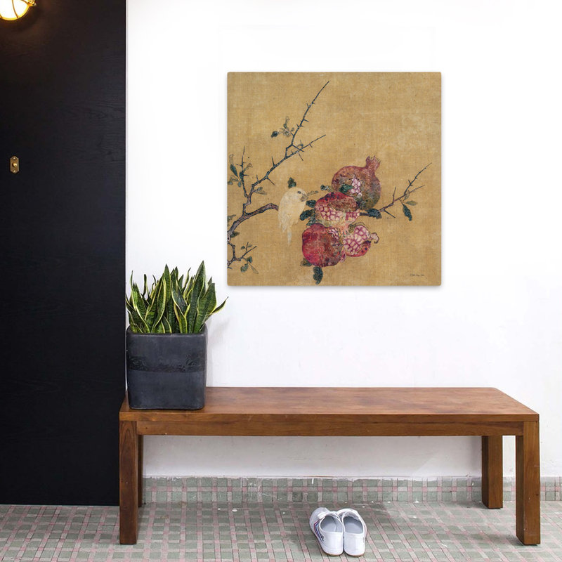 Art floral rétro, branche de grenade, H 32 po x l 32 po