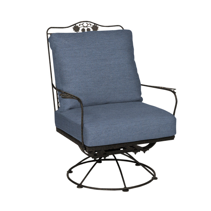 Briarwood Swivel Outdoor Lounge Chair, Spectrum Denim Sunbrella® Plainweave, Chestnut Brown