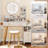 Round Mirror Bedside Cabinet Vanity Table + Cushioned Stool