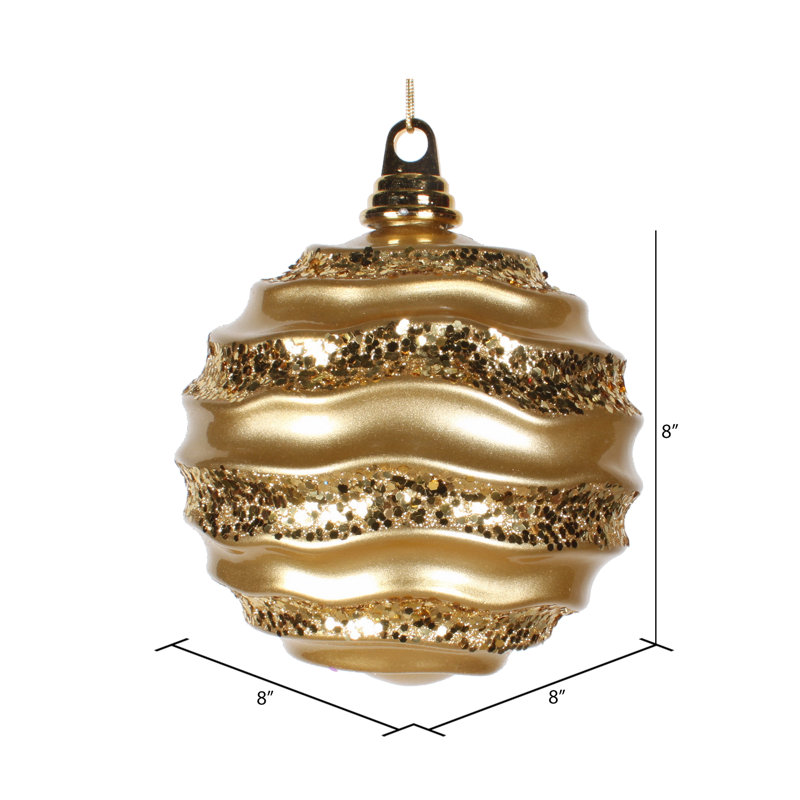 Ornement de Noël boule rayée et scintillante, H 8 po x l 8 po x P 8 po, Or