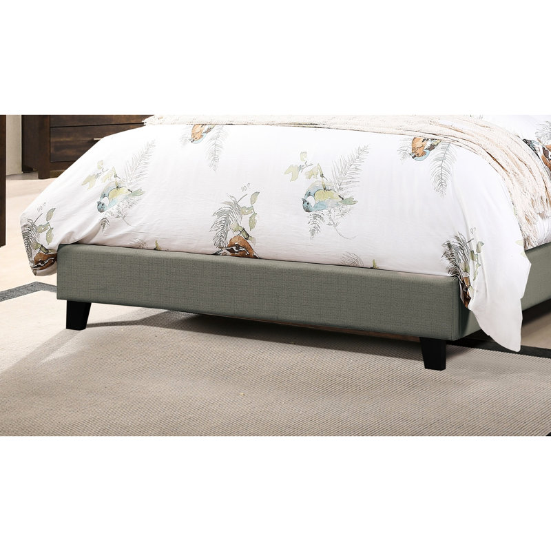 Grand lit tapissier gris en polyfibre gris, cadre de lit en bois de style arche, tête de lit réglable, lit de taille moderne
