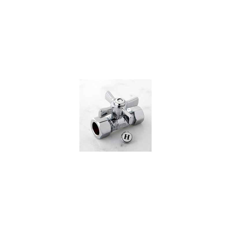 Kingston Brass Millennium 5/8-Inch OD Comp x 1/2-Inch OD Comp Quarter-Turn Straight Stop Valve, Polished Chrome