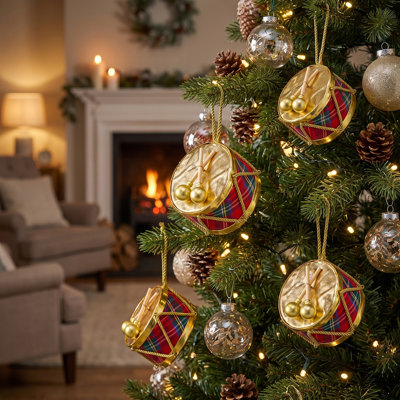 4" Plaid Velvet Drum Ornament 