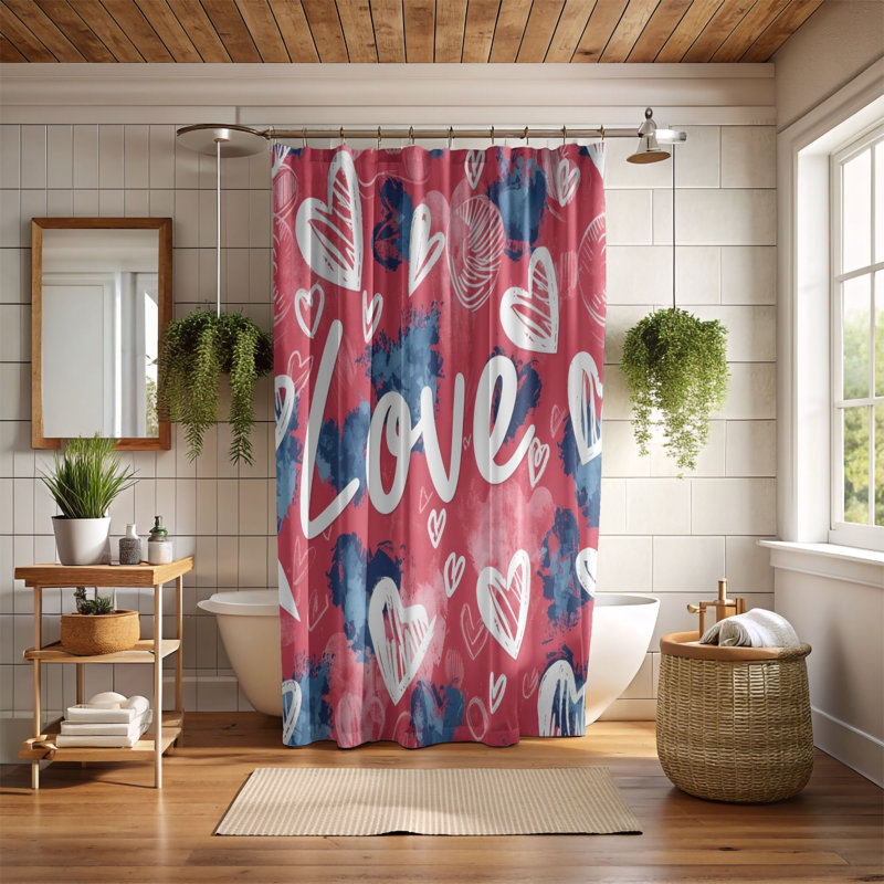 Rideau de douche 1 pièce Love Love, H 74 po x l 71 po