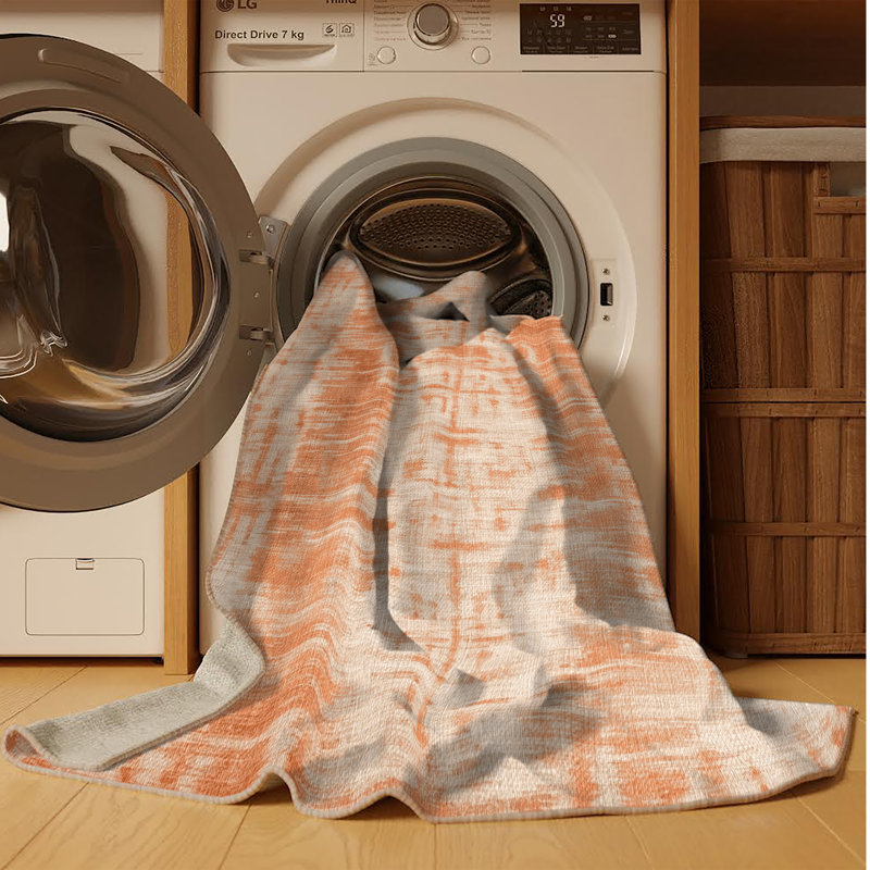 Machine Washable Abstract Brown Area Rug, Square 6'