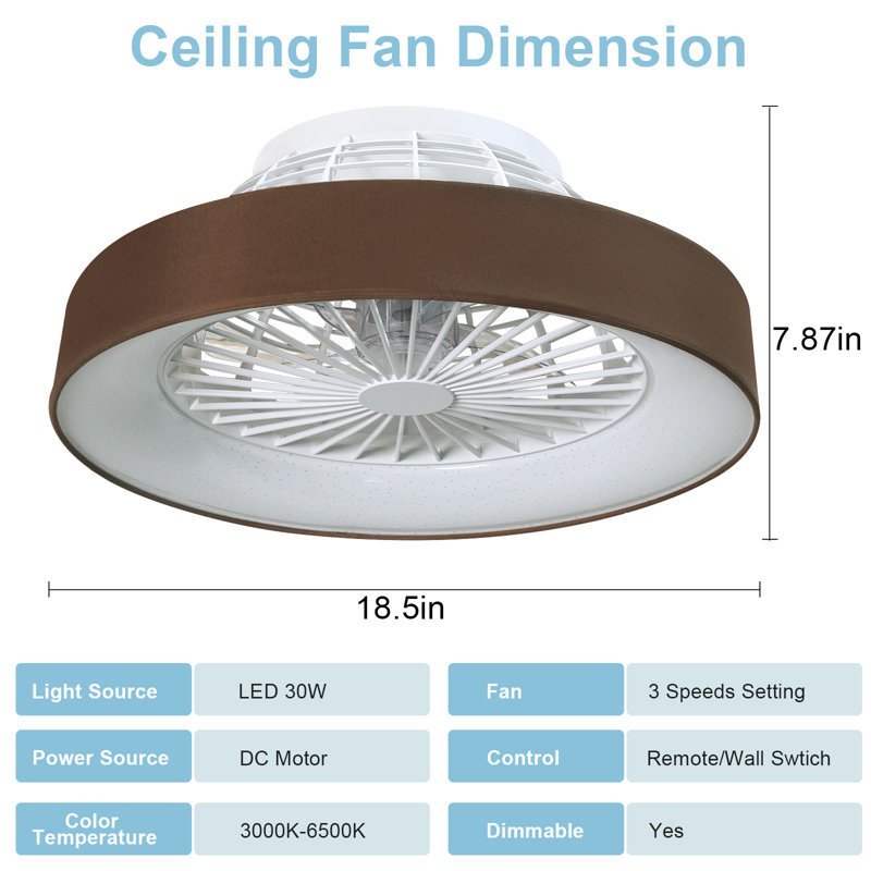 Ventilateur de plafond encastré à 7 pales à DEL Machutte avec télécommande et ensemble d'éclairage inclus, Café