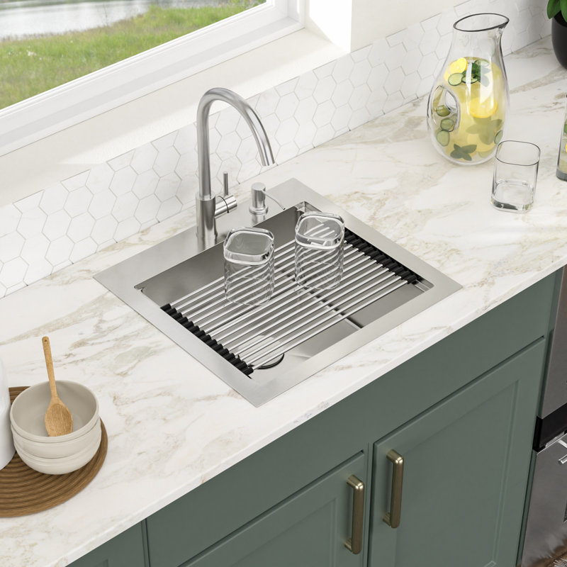21"L x 20"W x 9"D Single Bowl Drop In Workstation 16-Gauge Stainless Steel Kitchen Sink with Faucet and Accessories
