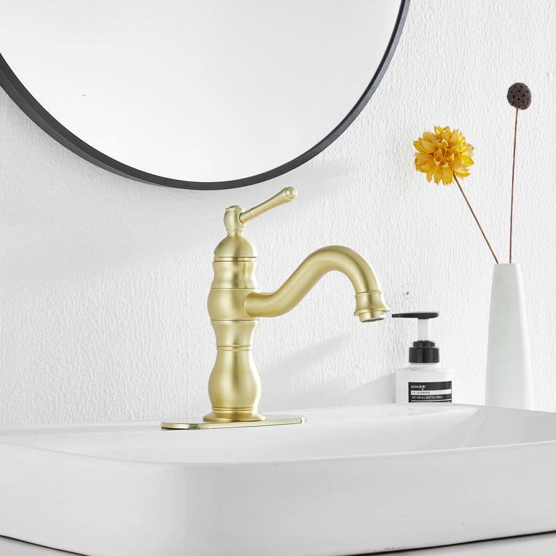 Single-Hole Single-handle Bathroom Faucet with Drain Assembly, Brushed Gold