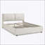 Grand lit de rangement tapissier en chenille avec tête de lit intégrée et relevage hydraulique, beige-842373888-842373890