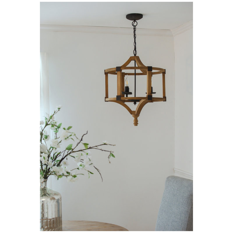 Lustre tambour en bois à 3 lumières, luminaire suspendu avec chaîne réglable pour le vestibule de la salle à manger de la cuisine, ampoule non incluse