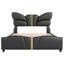 Structure de lit pleine grandeur en similicuir rembourré avec tête de lit en forme de papillon, décor en métal doré et sans sommier, noir-763545149-763545090