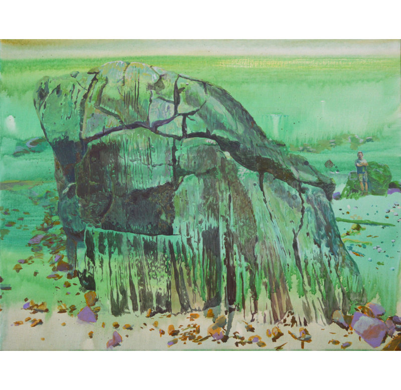 Green Stone Shore Print, 36 × 24, Framed Canvas, Brown