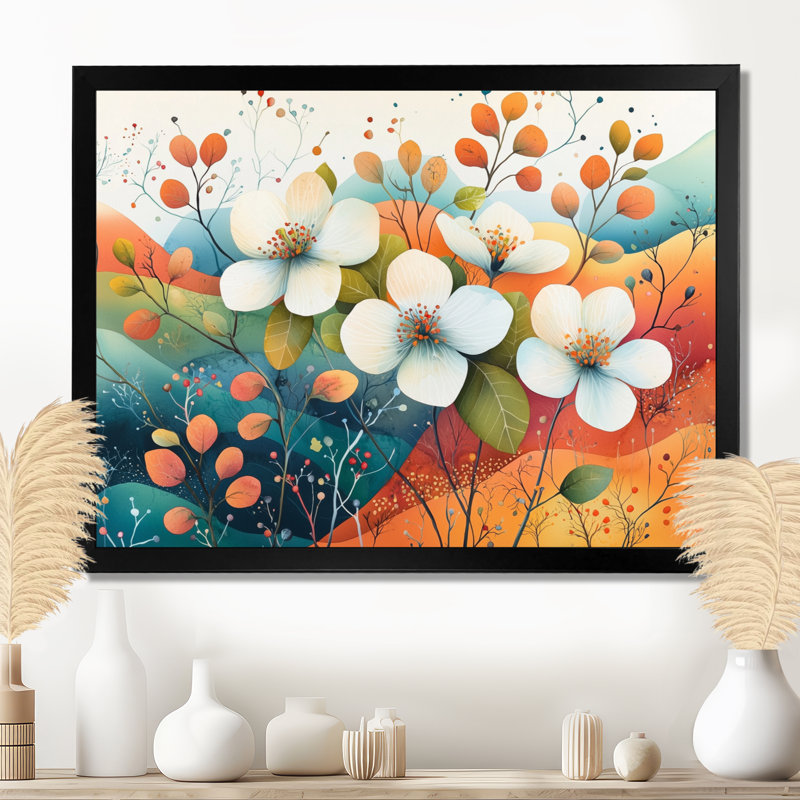 Désert, fleur de pommier, art mural, Cadre simple, Noir, H 12 po x l 20 po