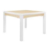 Square Two Drawer Game Table In Matte White Lacquer Frame And Inset Natural Grasscloth