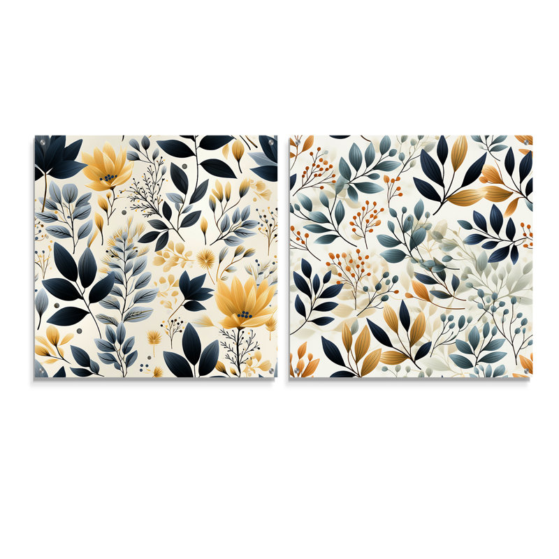 Monochromes botaniques I - ensemble de 2 verres muraux en acrylique, H 16 po x l 33 po