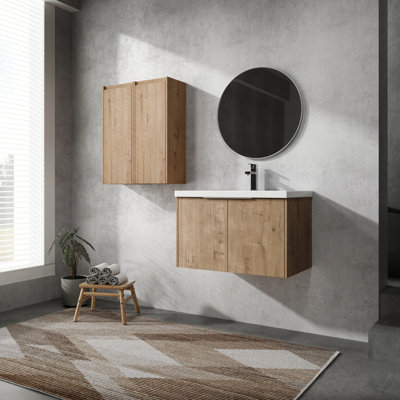 Meuble-lavabo de salle de bain avec lavabo et armoire latérale - 30 po, contemporain, à fermeture douce pour une baignoire sereine