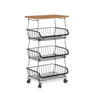 Kitchen Island Cart With Wheels Rolling Storage Cart With Wooden Top, Heavy Duty Steel Utility Cart With Convertible Base For Kitchen And Pantry Organization
