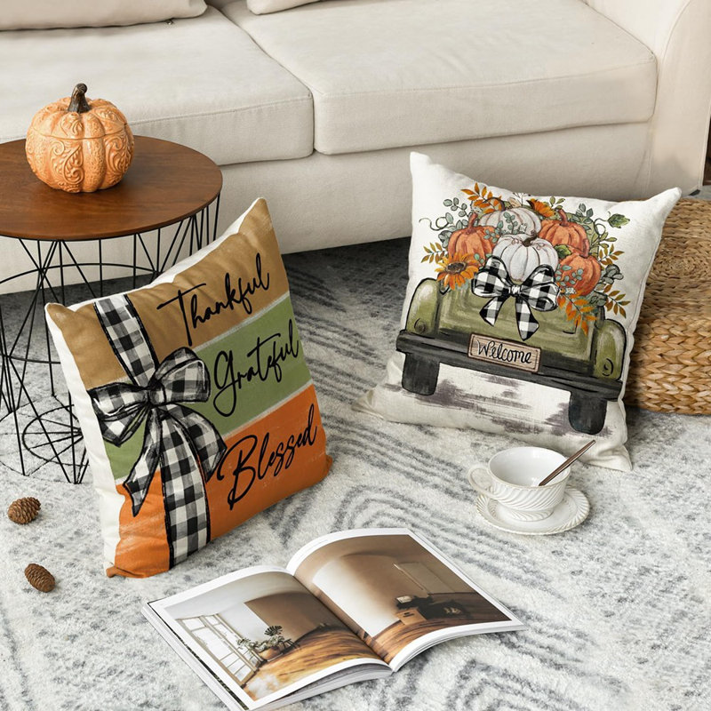 Ensemble de 4 coussins décoratifs Home Sweet Home, Autumn Thankful Grateful Blessed Harvest