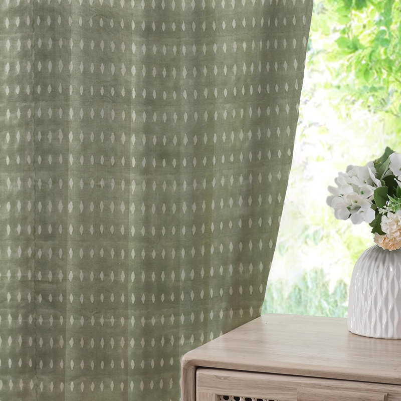 Fabdivine Green Handmade Block Print 2 Panel Set, Pinch Pleated Curtians Heavy Linen Kitchen or Office Hook Drapes Elegant Summer, Spring Home Décor, 27x45 Inches 100% Blackout, Omji