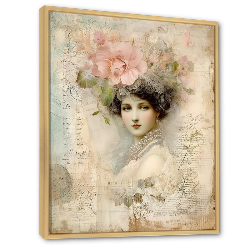 Victorian Lady Pink Roses, impression rustique sur toile, H 32 po x l 16 po x P 1 po, Cadre flottant érable