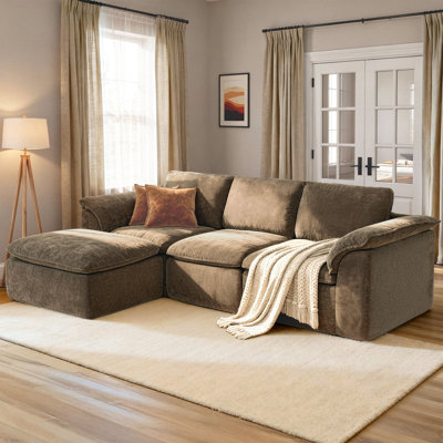 112" L-Shaped 4-Seater Cloud Sofa Chenille Fabric No Assembly Required
